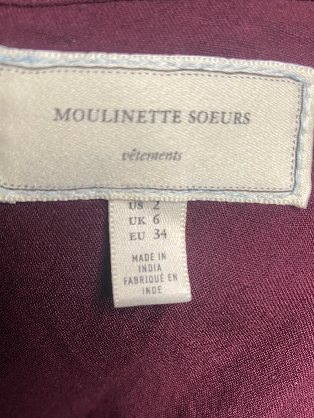 Moulinette Soeurs Anthropologie Embroidered Bee Silk Blend Dress Burgundy Size 2